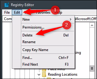 Удаление ключа Word в реестре