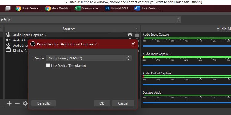 Добавление захвата микрофона в OBS Studio для получения звука диктора
