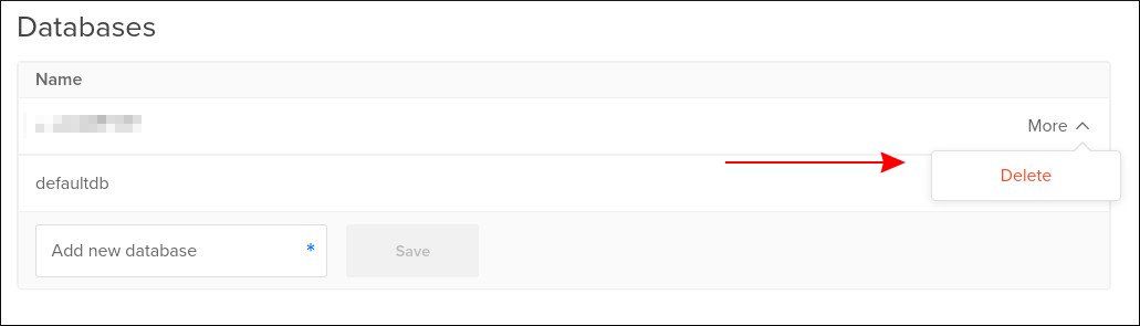 Screenshot of managing databases on DigitalOcean