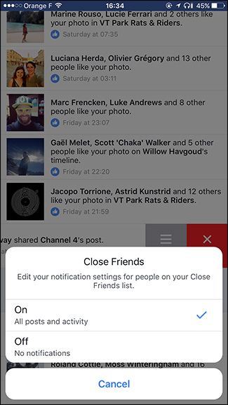 Кнопка Еще для дополнительных настроек уведомления