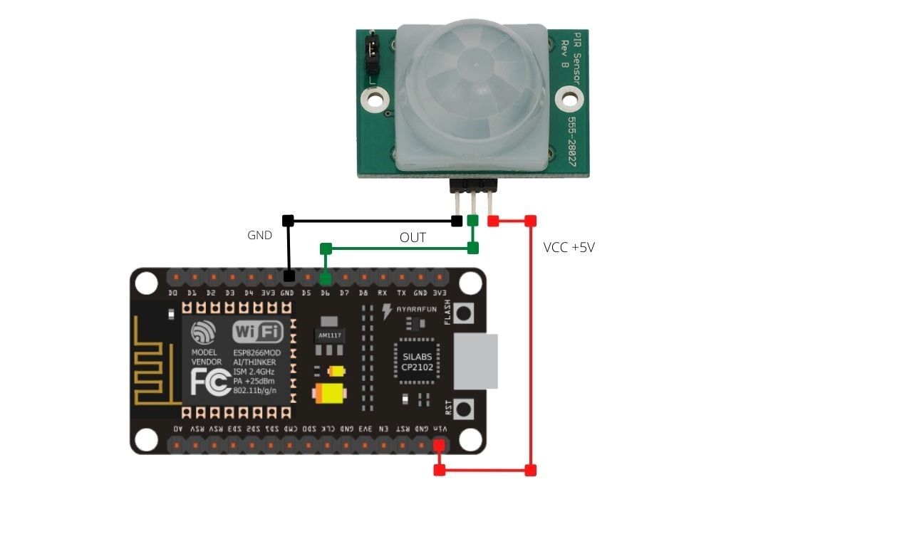 image showing pair pir motion sensor with esp8266 nodemcu