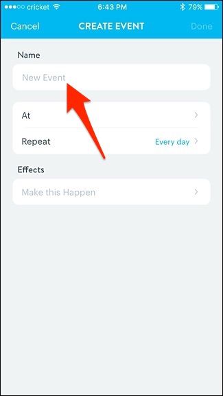 Форма создания нового события с полем для имени события