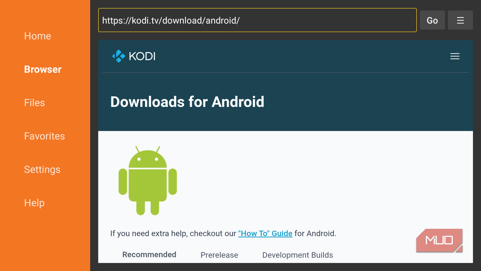 A descarga do Kodi — passo dois mostrando a interface do downloader.