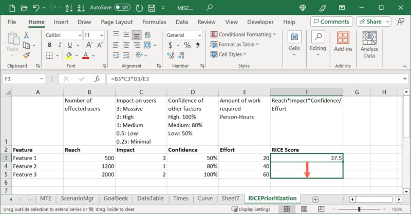 Dragging to copy a formula in Excel