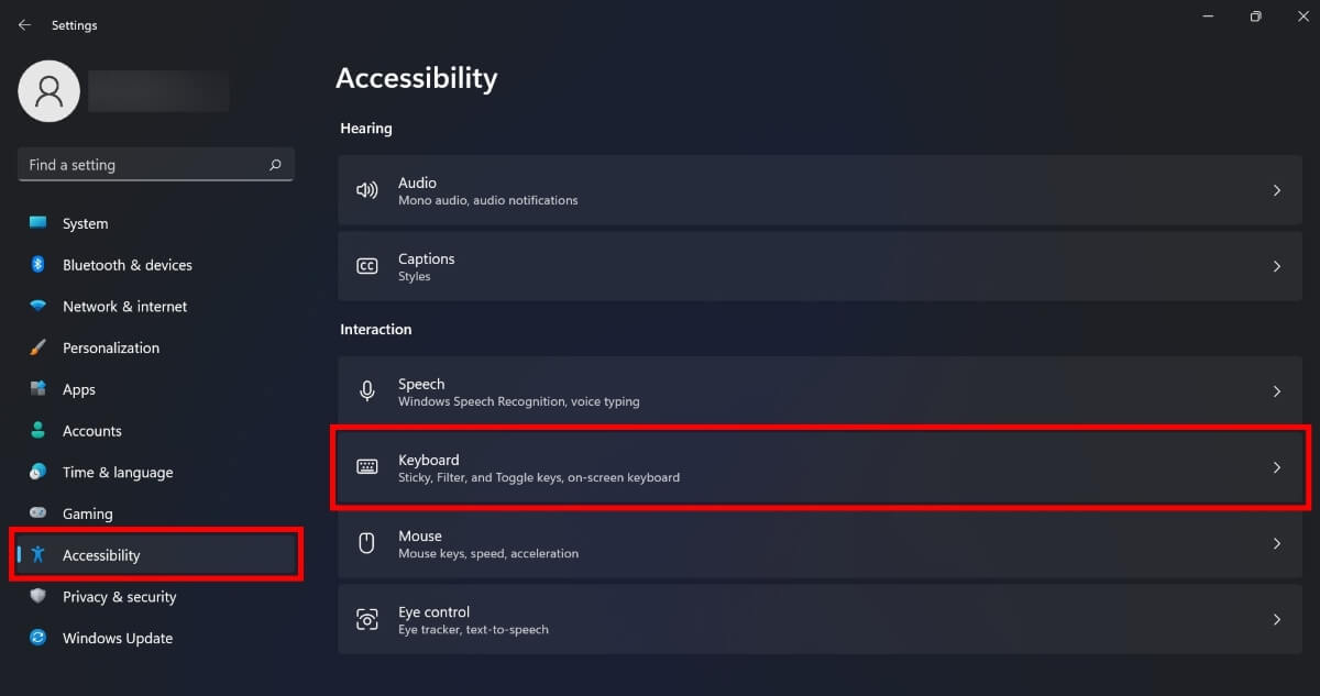 Acceder a Teclado en Accesibilidad de Windows