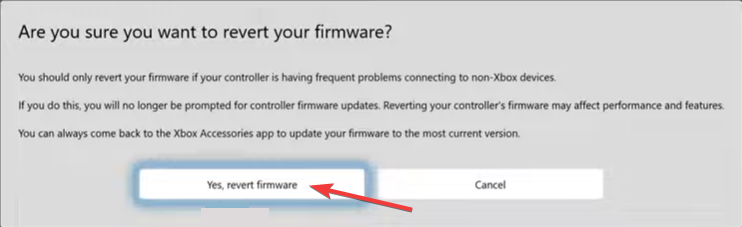Подтверждение отката прошивки
