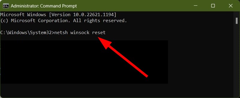 Выполнение команды netsh winsock reset в CMD
