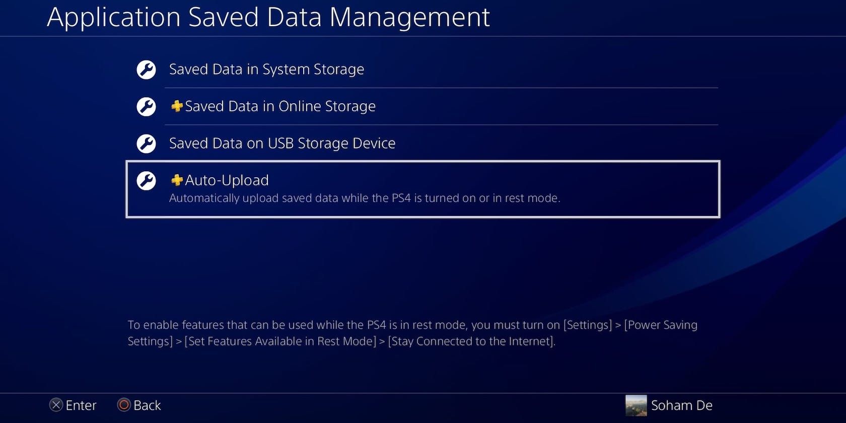 Меню управления сохранениями на PS4
