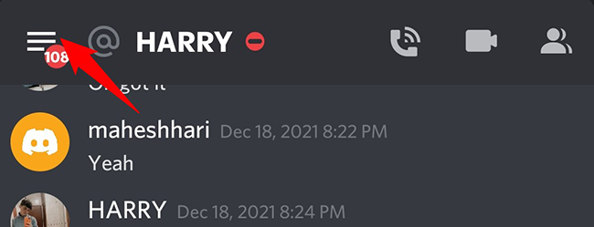 Нажмите на гамбургер-меню в мобильном приложении Discord.