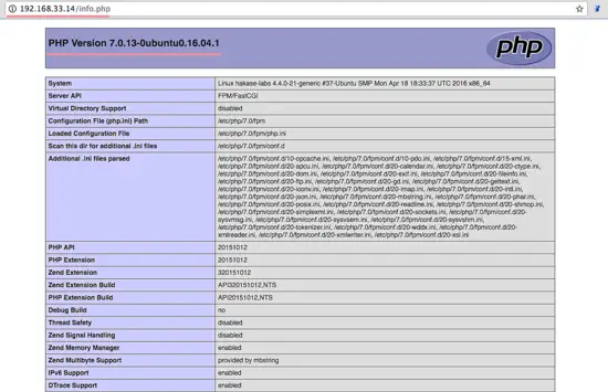 Informazioni phpinfo per verificare la configurazione PHP