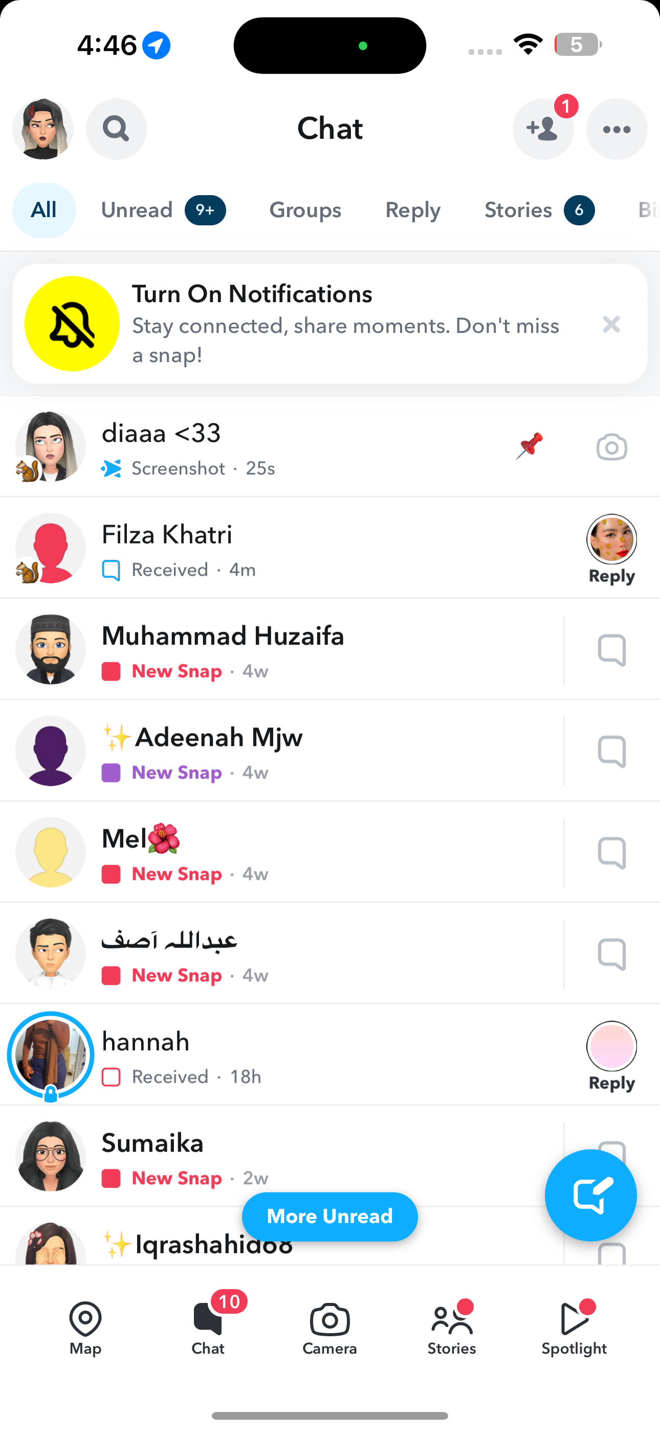 Snapchat Chat tab