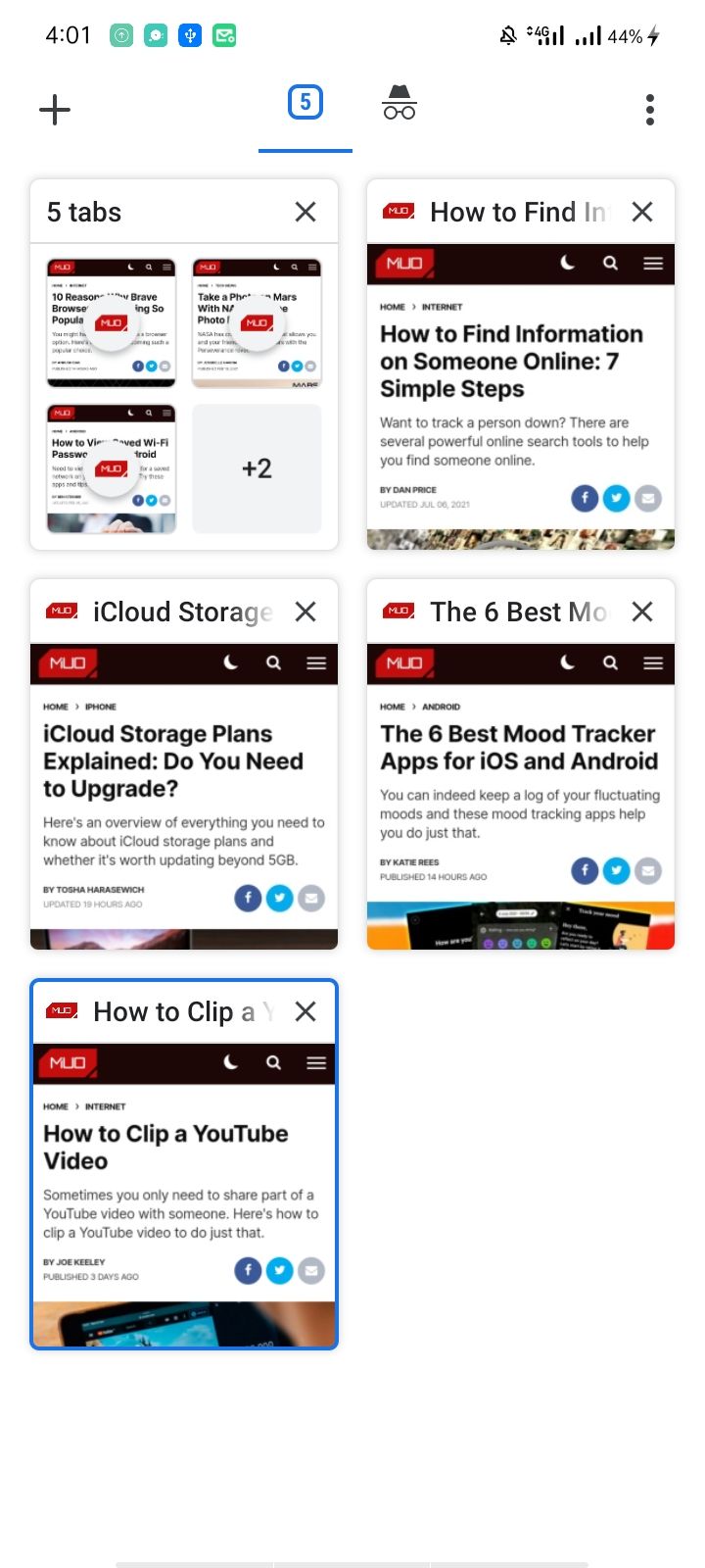 Новая вкладка добавлена в существующую группу в переключателе вкладок Chrome
