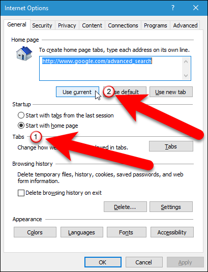 Выбор Use current в Internet Explorer