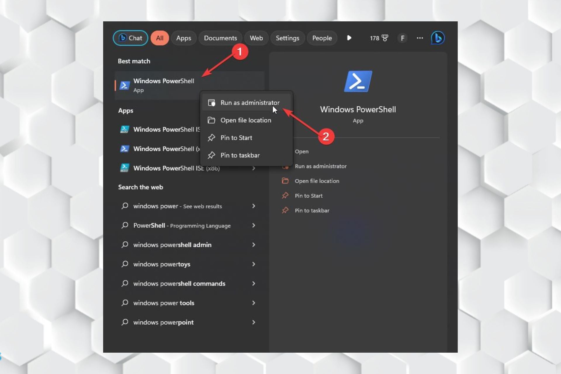 Открытие PowerShell от администратора