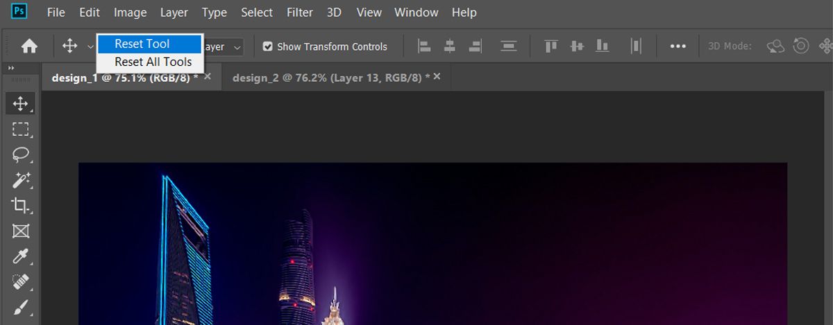 Reset Photoshop tools