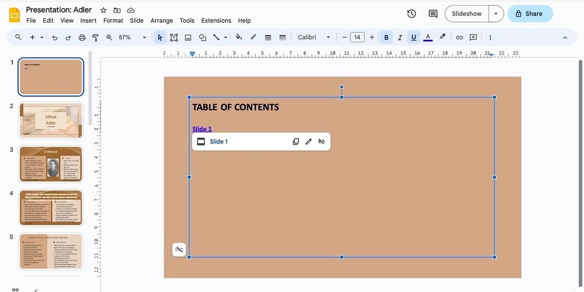 Связанный заголовок с номером слайда