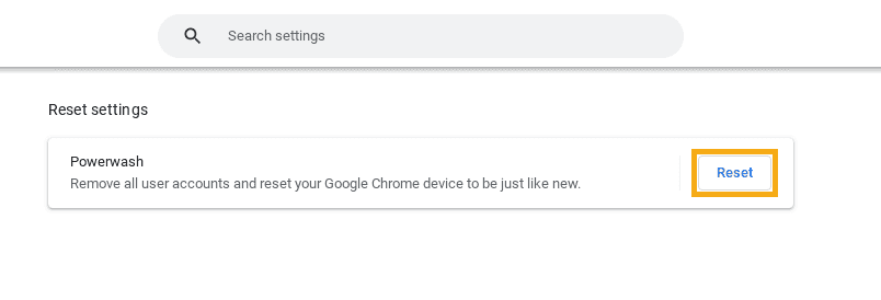 Подтверждение Powerwash — сброс Chromebook