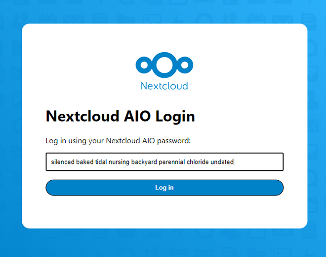 Страница входа в Nextcloud AIO