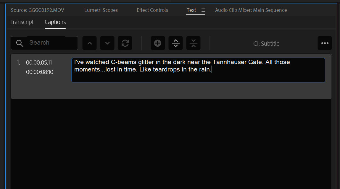 Добавление текста субтитра в Premiere Pro
