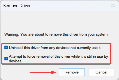 Подтверждение удаления драйвера