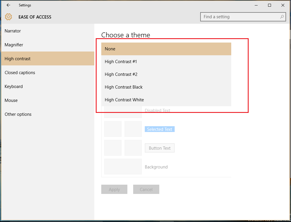 Пример темы высокой контрастности: тёмный фон, яркий текст и акцентные цвета