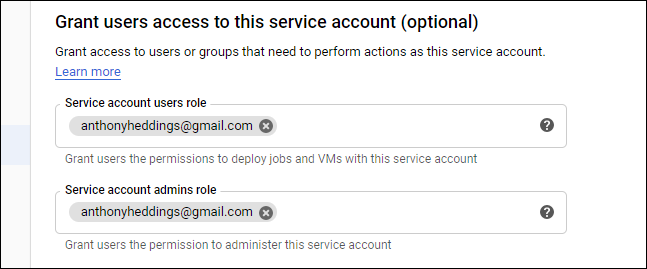 Назначение администраторов для сервисного аккаунта