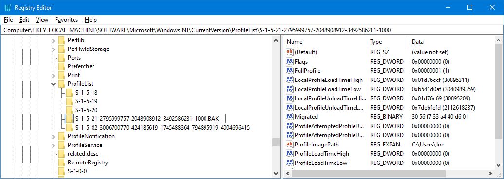 Переименование SID с .BAK