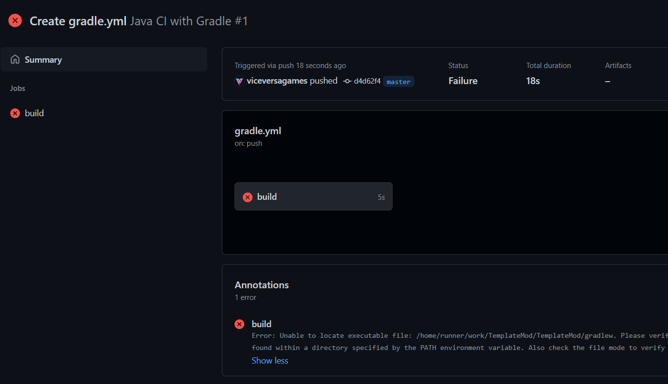 Лог с ошибкой: gradlew не найден