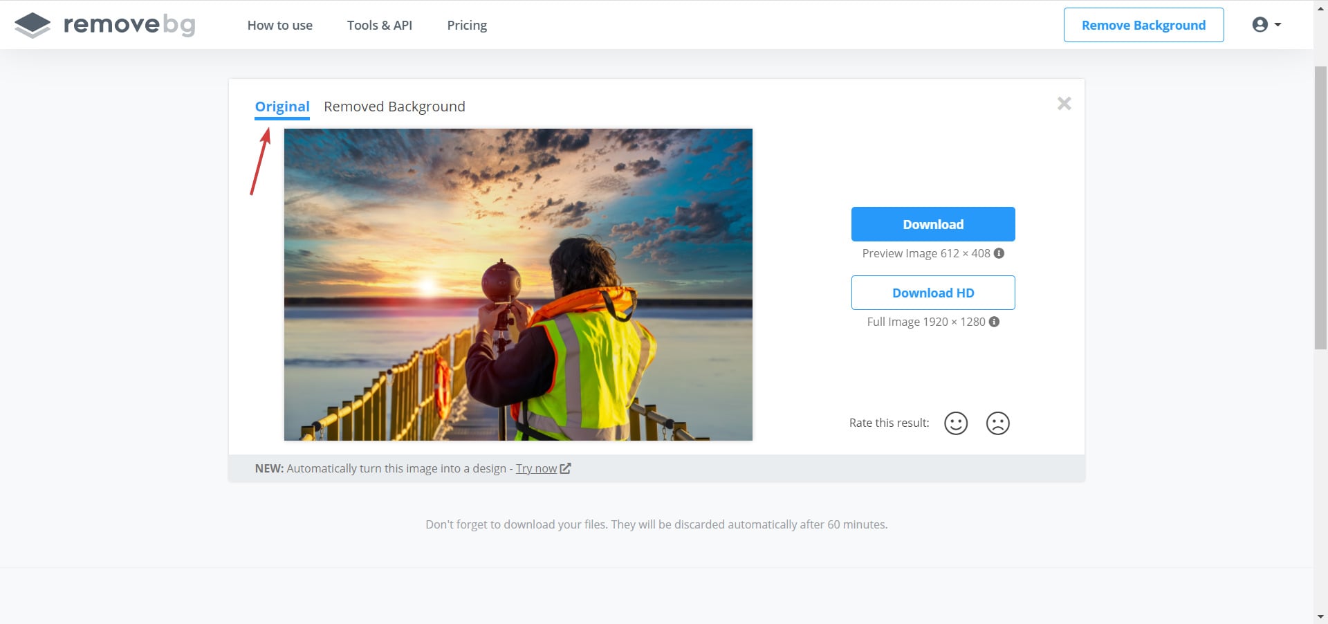 Сравнение исходного и обработанного изображения на remove.bg