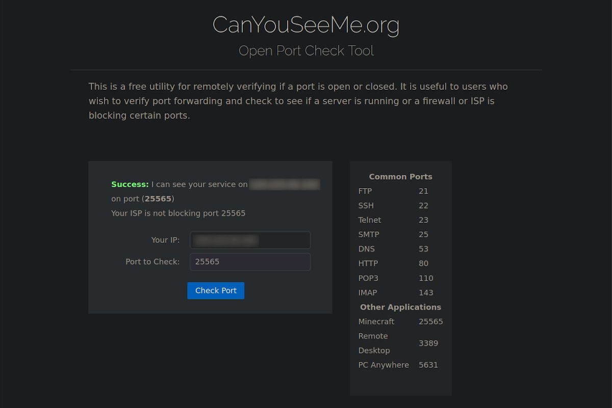 Проверка открытого порта с помощью CanYouSeeMe.org