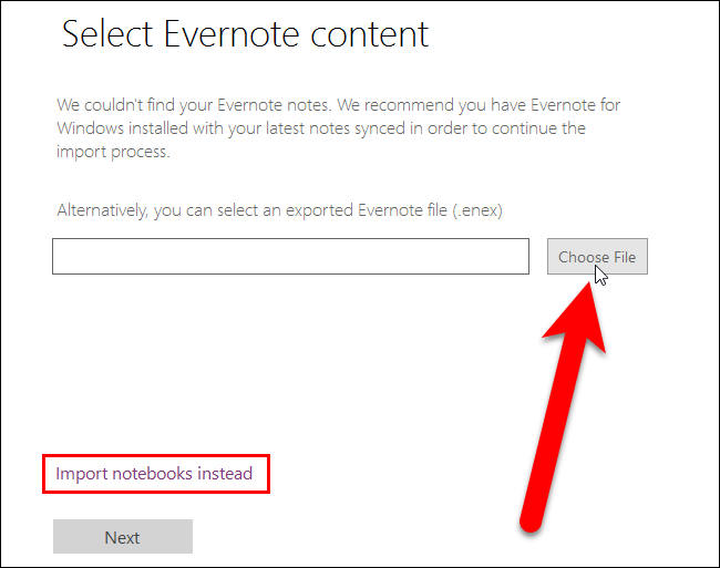 Окно выбора .enex файла для импорта