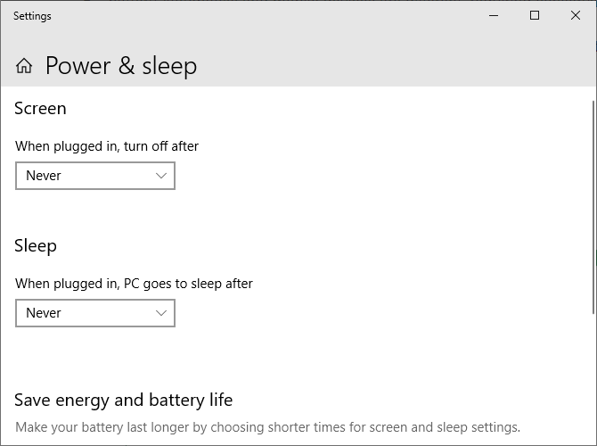 Параметры питания и сна в Windows