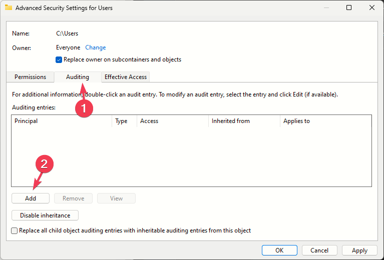 добавление аудита и полный доступ