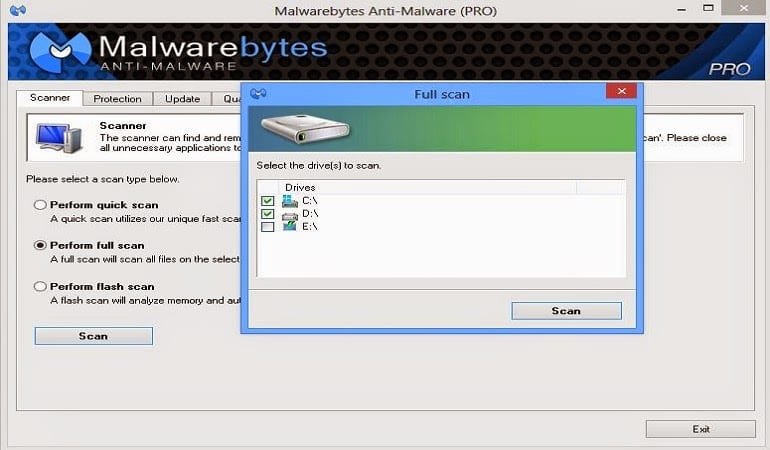 Esempio di scansione Malwarebytes
