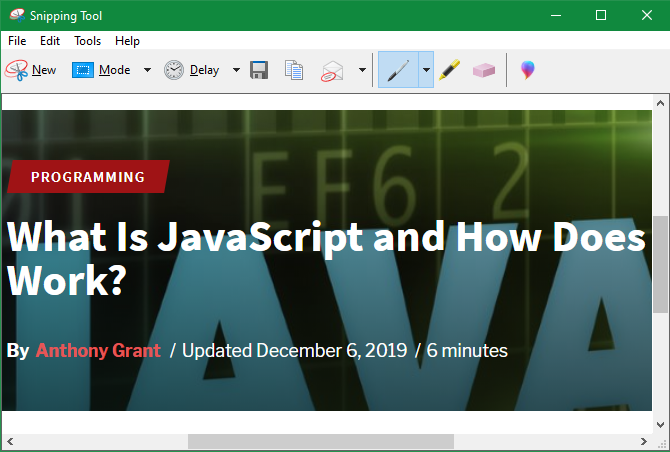 Редактор Snipping Tool в Windows