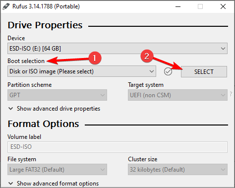 Выбор ISO в Rufus