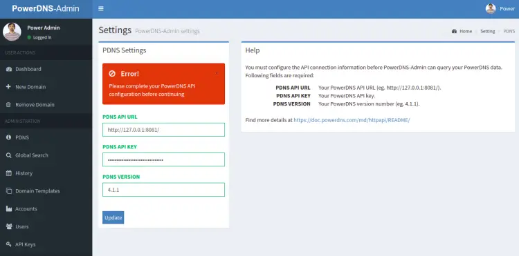 Панель управления PowerDNS Admin
