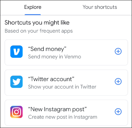 Примеры ярлыков в разделе Explore