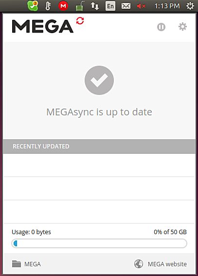 Окно состояния MEGAsync, доступное из системного лотка