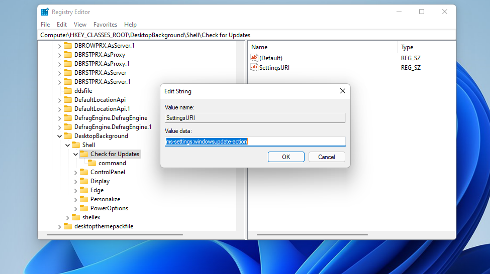 Окно редактирования строкового значения реестра