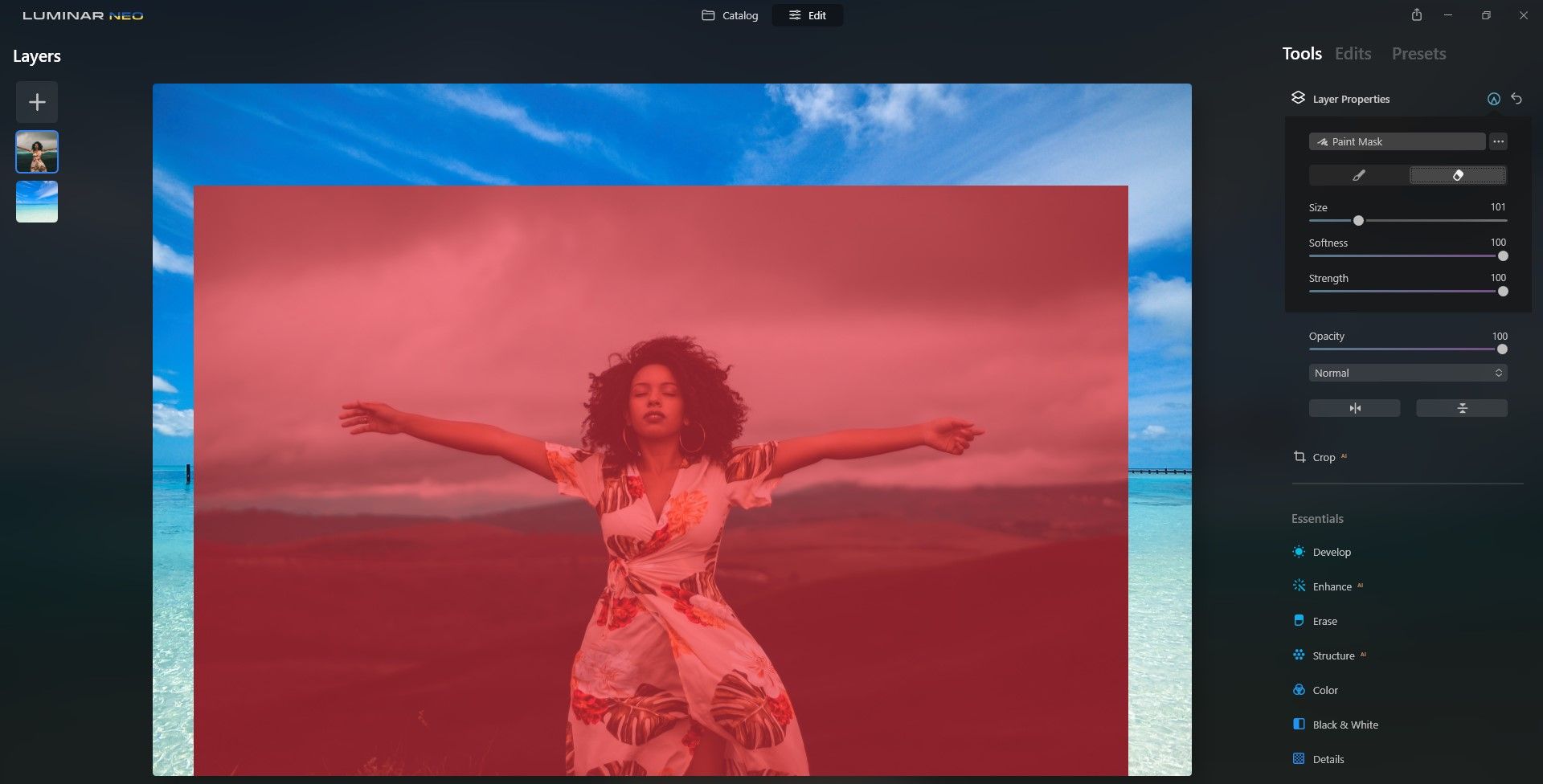 Подготовка к маскированию: инструмент Стереть и регулировка размера кисти