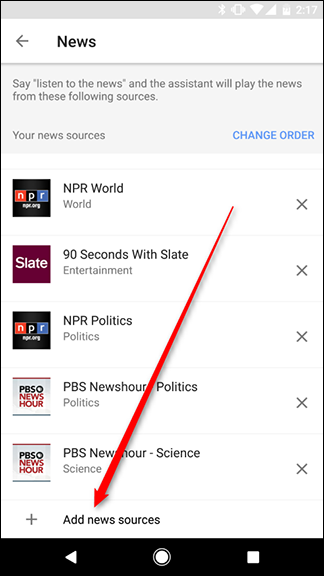 Скриншот добавления источников новостей — список шоу'