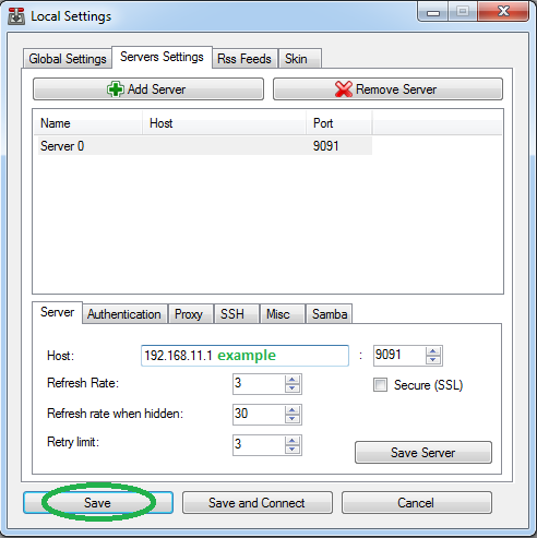 Добавление сервера