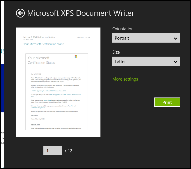 Подтверждение печати в Mail