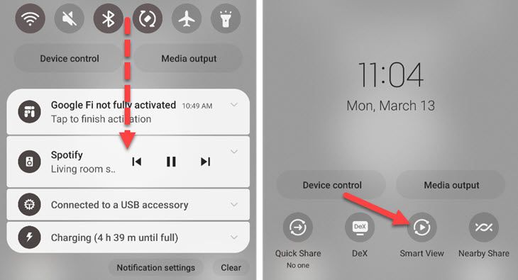 Кнопка Smart View в быстрых настройках Android
