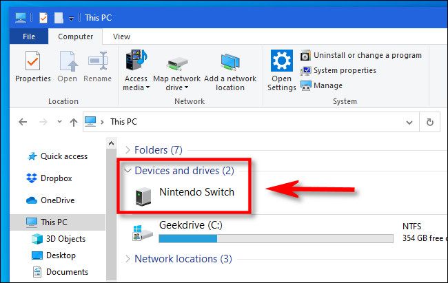 В Проводнике найдите устройство «Nintendo Switch» и откройте его.