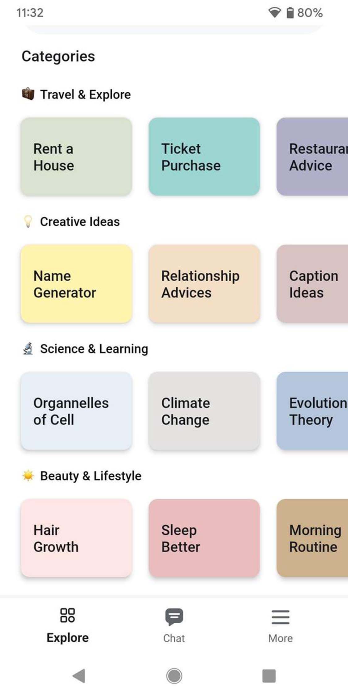 Главный экран Nova GPT для Android