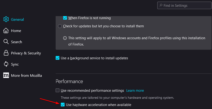 Параметр аппаратного ускорения в Firefox