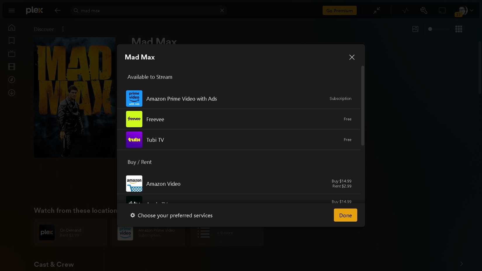 просмотр стриминга Mad Max через Plex