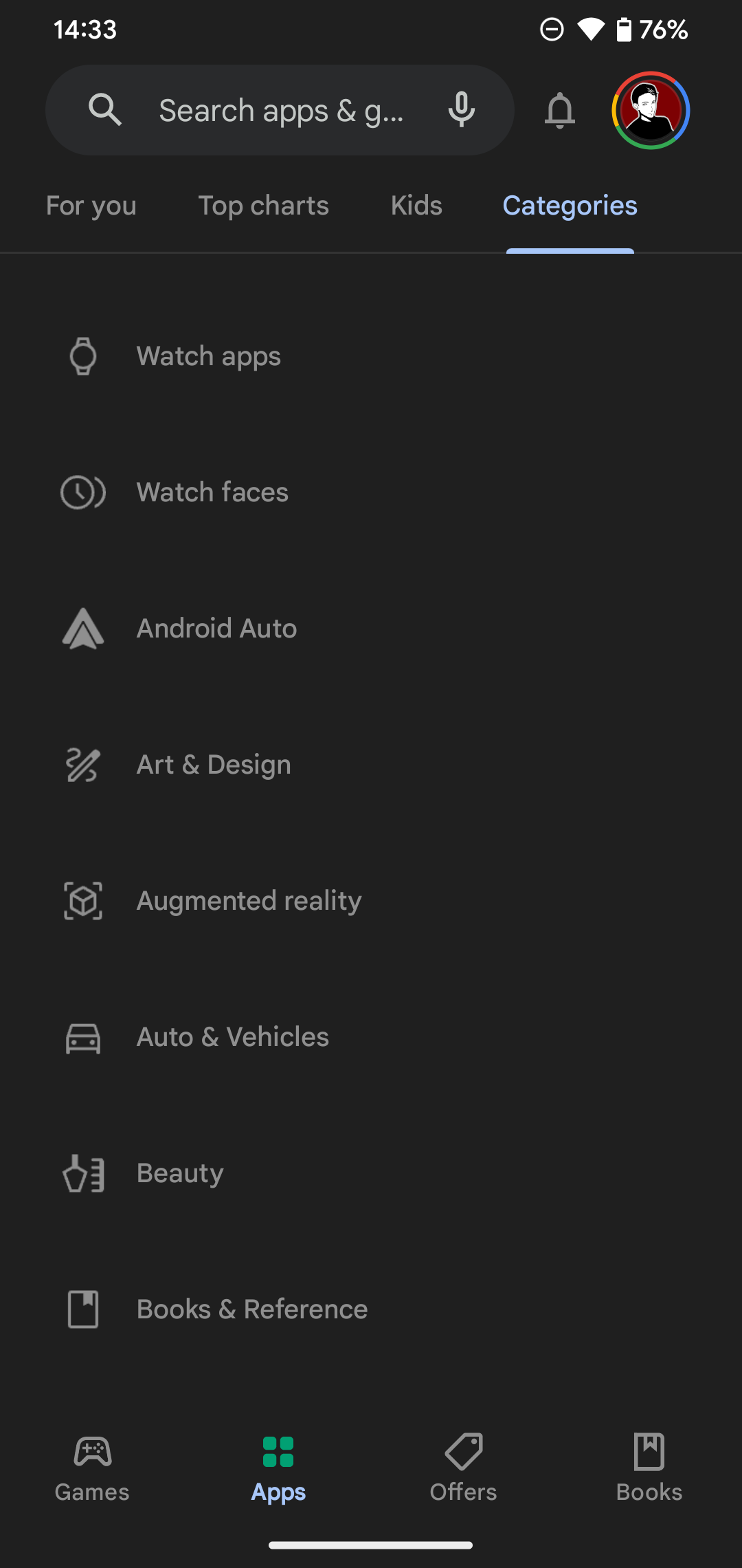 Категории в Play Store на Android
